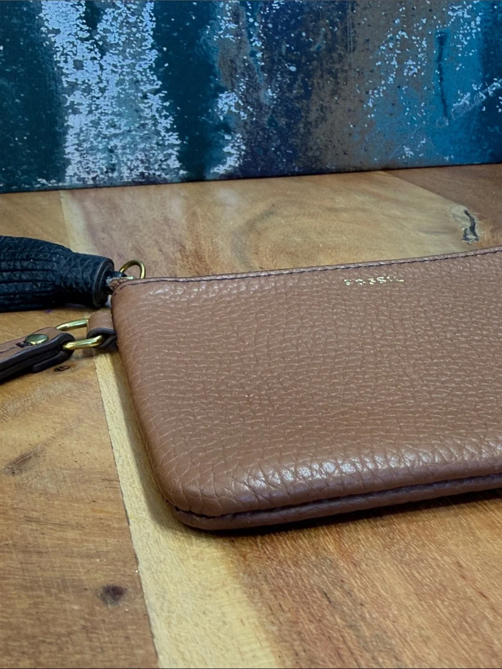 Fossil Quiet Luxury 2010’s Brown Leather Wristlet‎ Tassel Zip Wallet (VGUC)